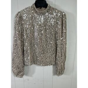 Sanctuary All Nighter Mock Neck Top In Champagne. Size S